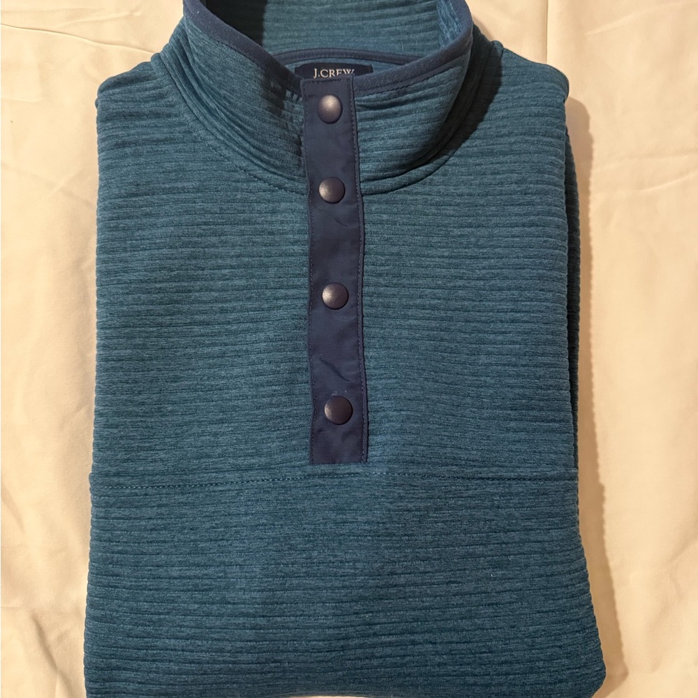 J.Crew Authentic Fleece Snap Pullover – Men’s Large – Ribbed Mock Neck Teal
